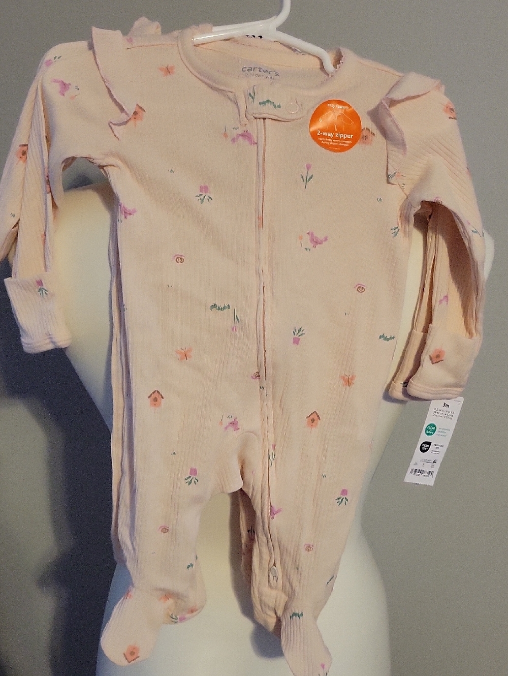 Carter's Pink Floral Ribbed Zip One-Piece for Infants Sleeper. 3m Size
